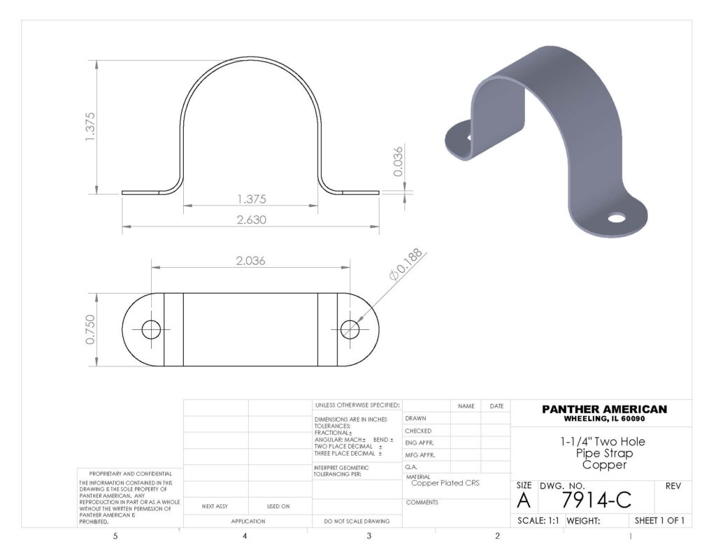 2 Hole Pipe Strap Copper 11/4" Panther Fabrication