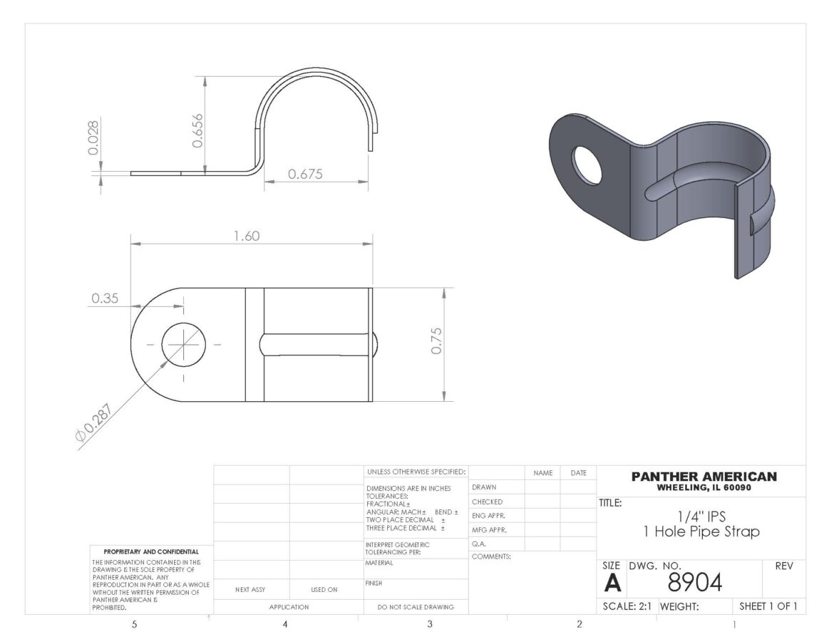 1 Hole Pipe Strap IPS 1/4" Panther Fabrication