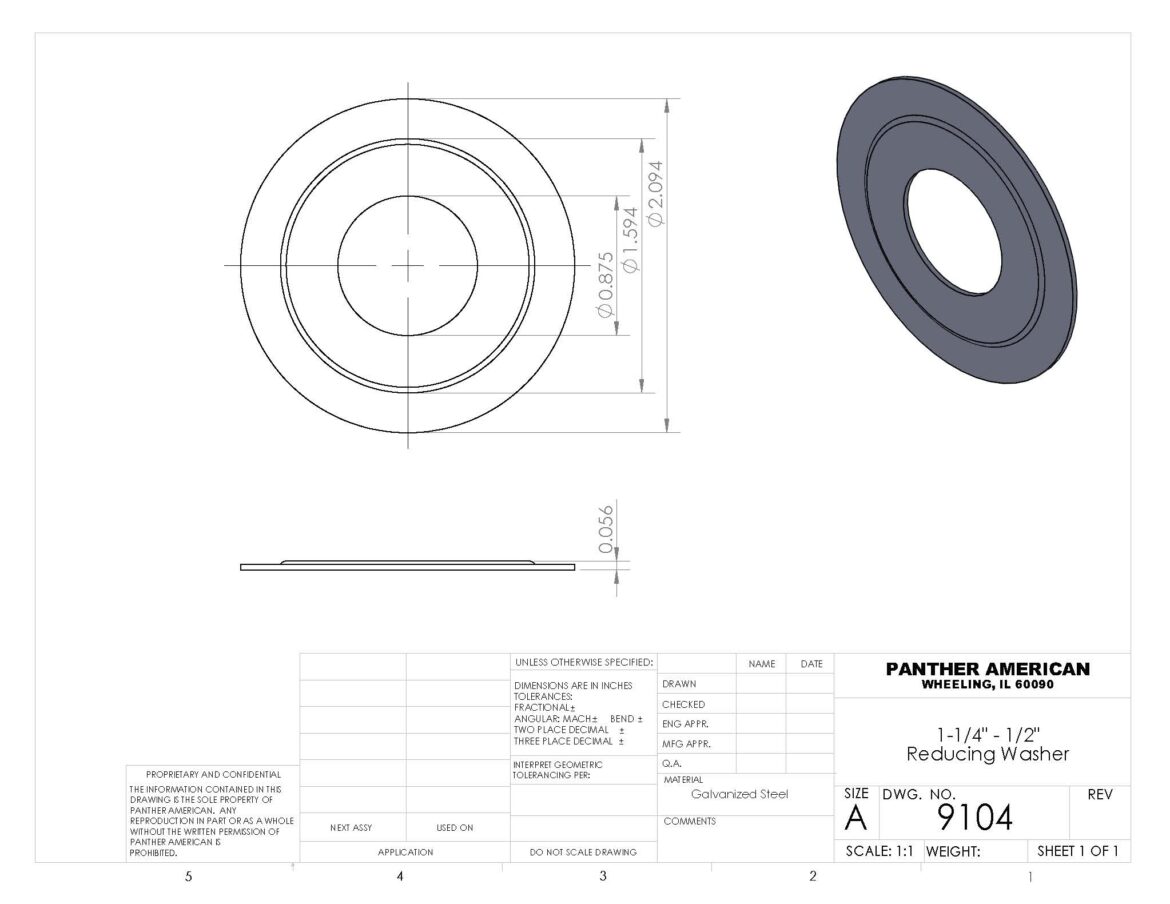 Reducing Washer 11/4" to 1/2" Panther Fabrication